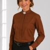 Soft Grace Brown Tab Collar Shirt for Female Clergy Ministers