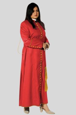 Crimson Women's Clergy Cassock with Golden Trim & 33 Buttons