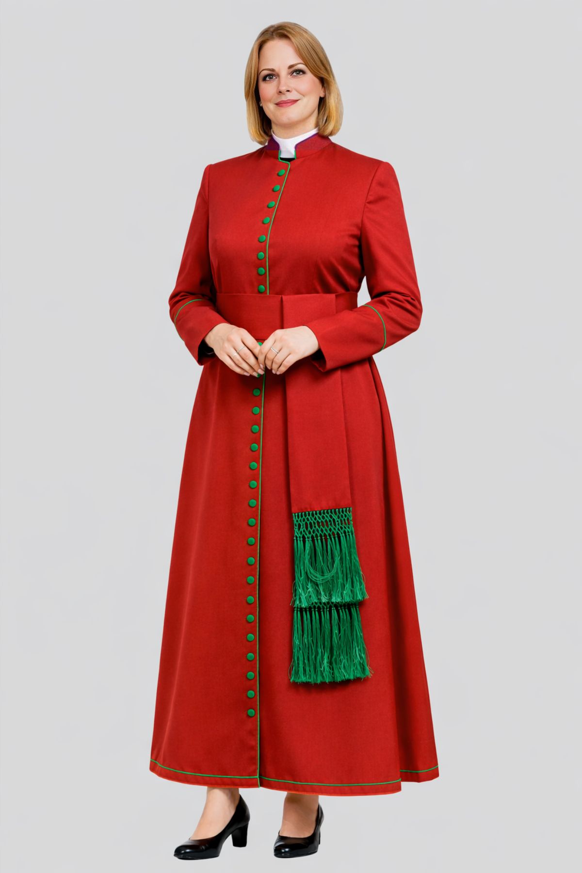Ceremony Women’s Red Cassock with Lavish Green Trim Ceremony Women’s Red Cassock with Lavish Green Trim