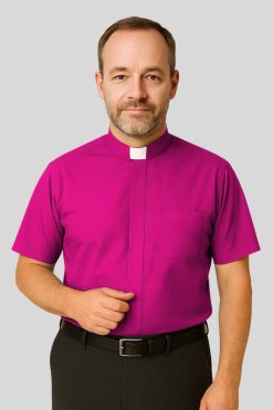 Clergy Shirt in Red Purple Tab Collar