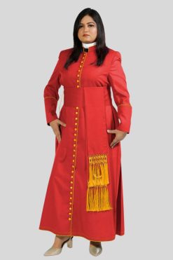 Crimson Women's Clergy Cassock with Golden Trim & 33 Buttons