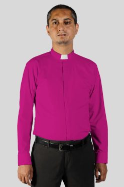 Elegant Clergy Shirt in Red Purple Tab Collar & French Cuff Style