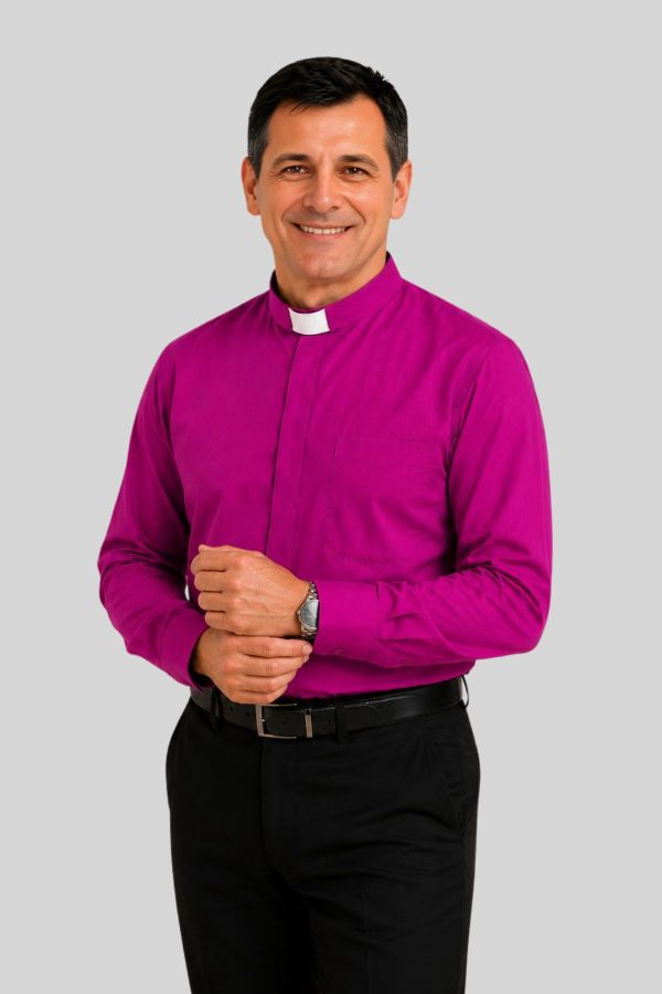 Elite Red Purple Tab Collar Bishop Shirt