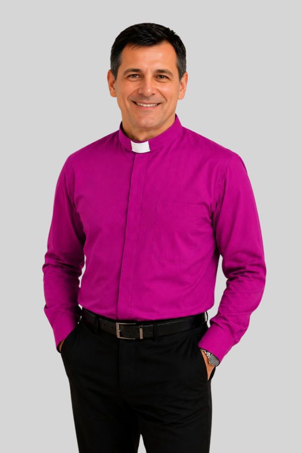 Elite Red Purple Tab Collar Bishop Shirt