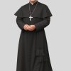 Classic Black Priest Cassock with Button Front & Shoulder Cap