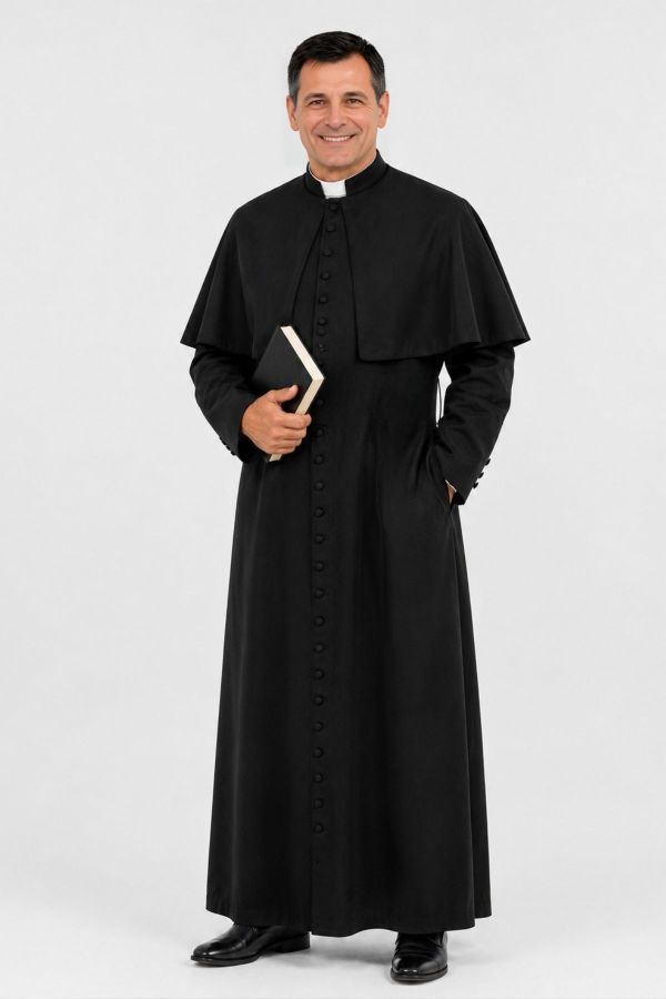 Reverent Black Priest Cassock with 33 Buttons & Shoulder Cap