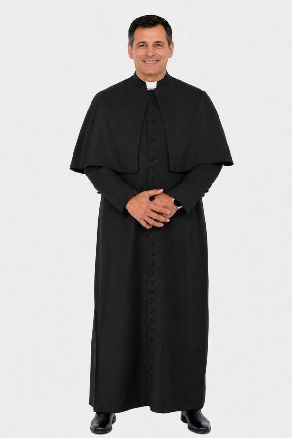 Reverent Black Priest Cassock with 33 Buttons & Shoulder Cap
