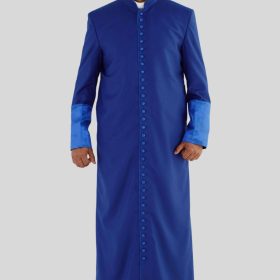 Traditional Royal Blue Priest Cassock with Satin Accents & 33 Buttons