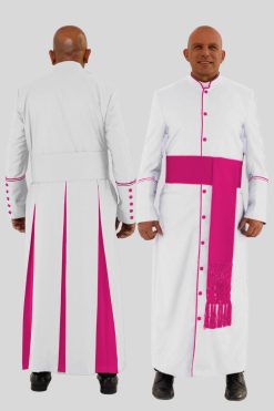 Classic White Clergy Robe with Red Purple Trim