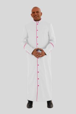Classic White Clergy Robe with Red Purple Trim