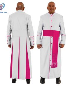 Classic White Clergy Robe with Red Purple Trim