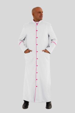 Classic White Clergy Robe with Red Purple Trim