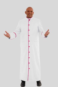 Classic White Clergy Robe with Red Purple Trim