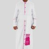 Classic White Clergy Robe with Red Purple Trim