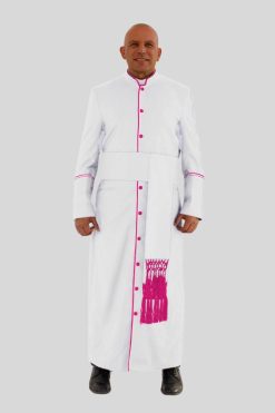 Classic White Clergy Robe with Red Purple Trim