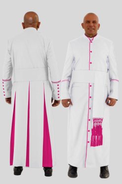 Classic White Clergy Robe with Red Purple Trim