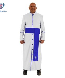 Clergy Robe in White with Royal Blue Trim - Clergy Wear Shop ™