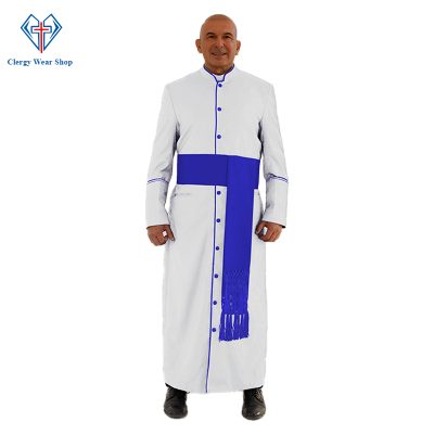 Clergy Robe in White with Royal Blue Trim - Clergy Wear Shop ™