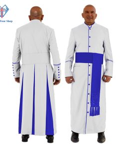 Clergy Robe in White with Royal Blue Trim - Clergy Wear Shop ™