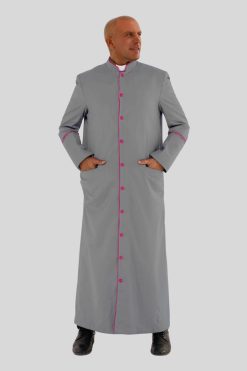 Divine Gray Clergy Robe in Red Purple Trim & Backpleats