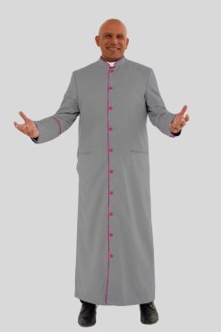 Divine Gray Clergy Robe in Red Purple Trim & Backpleats