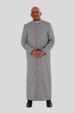Divine Gray Clergy Robe in Red Purple Trim & Backpleats