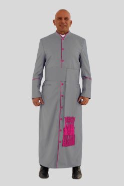 Divine Gray Clergy Robe in Red Purple Trim & Backpleats