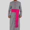Divine Gray Clergy Robe in Red Purple Trim & Backpleats