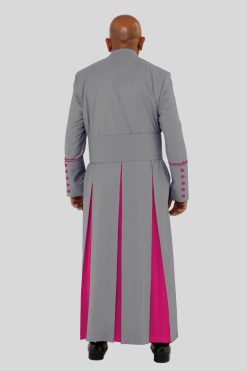 Divine Gray Clergy Robe in Red Purple Trim & Backpleats