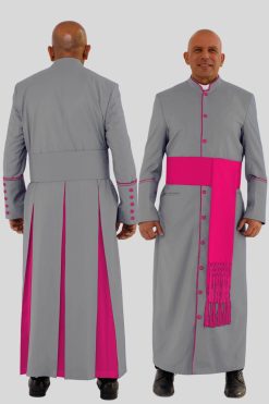 Divine Gray Clergy Robe in Red Purple Trim & Backpleats