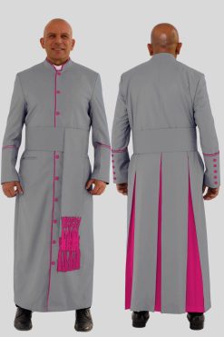 Divine Gray Clergy Robe in Red Purple Trim & Backpleats