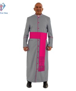 Divine Gray Clergy Robe in Red Purple Trim - Clergy Wear Shop ™