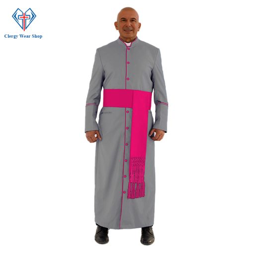 Divine Gray Clergy Robe in Red Purple Trim - Clergy Wear Shop ™