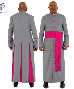 Divine Gray Clergy Robe in Red Purple Trim - Clergy Wear Shop ™