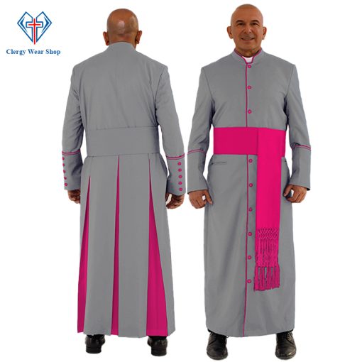 Divine Gray Clergy Robe in Red Purple Trim - Clergy Wear Shop ™