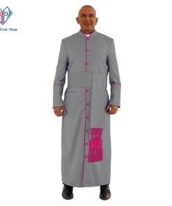 Divine Gray Clergy Robe in Red Purple Trim - Clergy Wear Shop ™