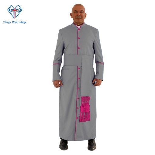 Divine Gray Clergy Robe in Red Purple Trim - Clergy Wear Shop ™