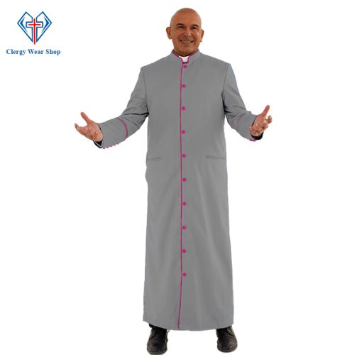 Divine Gray Clergy Robe in Red Purple Trim - Clergy Wear Shop ™