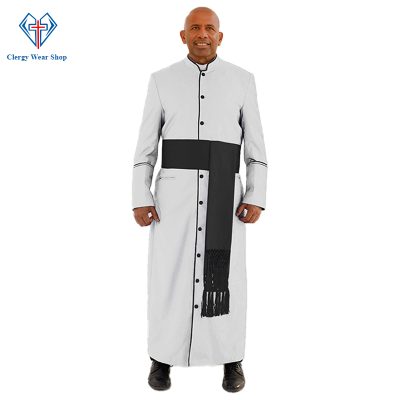 Glorious White Clergy Robe with Black Trim - Clergy Wear Shop ™