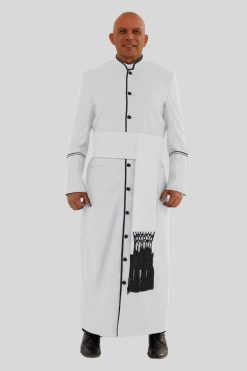 Glorious White Clergy Robe with Black Trim & Triple Backpleats
