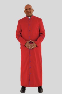 Graceful Red Clergy Robe in Purple Trim & Triple Backpleats