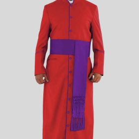 Graceful Red Clergy Robe with Roman Purple Trim for Church Events