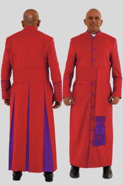 Graceful Red Clergy Robe in Purple Trim & Triple Backpleats