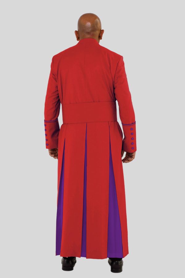 Graceful Red Clergy Robe in Purple Trim & Triple Backpleats