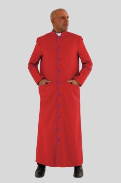 Graceful Red Clergy Robe in Purple Trim & Triple Backpleats