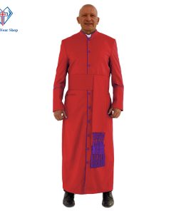 Graceful Red Clergy Robe with Roman Purple Trim for Church Events