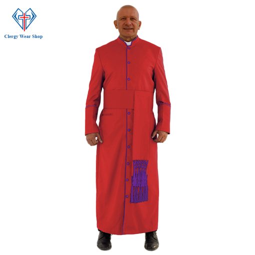 Graceful Red Clergy Robe with Roman Purple Trim for Church Events