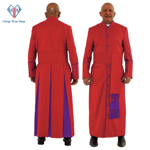 Graceful Red Clergy Robe with Roman Purple Trim for Church Events