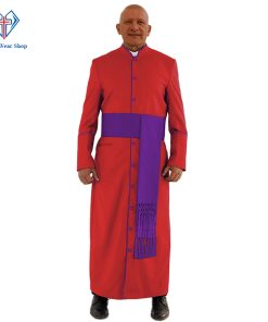 Graceful Red Clergy Robe with Roman Purple Trim for Church Events