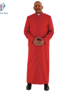 Graceful Red Clergy Robe with Roman Purple Trim for Church Events